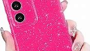 MINSCOSE Compatible with for Samsung Galaxy S23 Plus Case,Cute Neon Bright Color,Glitter Bling Thin Slim Shockproof Silicone Sparkly Case, Soft TPU Phone Case for Women Girl-Hot Pink