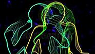 stock footage dancing girls outlined silhouettes colored neon style with star trails background