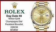 ▶Rolex Day-Date 40 Yellow Gold Champagne Index Dial Fluted Bezel President Bracelet - REVIEW 228238