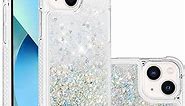 COTDINFOR Compatible with iPhone 14 Plus Case Glitter Liquid Cute Clear Phone Case Floating Quicksand Shockproof Protective Bumper Silicone Soft TPU Case for iPhone 14 Plus 6.7 inch Love Sliver YB