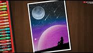 Drawing for Beginners with Oil Pastels and Acrylic - Galaxy Night Scenery Drawing - Step by Step