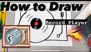 How to Draw a Record Player EASY - Step by Step for KIDS or Beginners #mrschuettesart