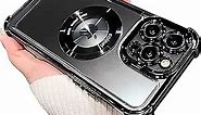 Eiyikof for iPhone 13 Pro Max Magnetic Transparent Case,Luxury Bling Four Corners Shockproof Military-Grade Protection with Camera Lens Protector MagSafe Clear Plating Cover for Women Men-Black