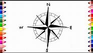 How to draw compass rose easy - Compass rose drawing simple