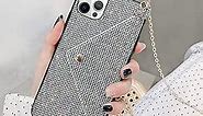 Omorro for iPhone 11 Pro Max Bling Case, Glitter Diamond Sequins Case Small Credit Card Cash Holder Wallet Case with Shiny Crossbody Chain Hard PC Back Protective Girly Stand Case Black