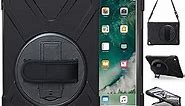 iPad Air 2 Case for Kids 9.7 Inch (2014 Release) with Stand Strap | Heavy Duty Rugged Rubber Protective Cover Case for iPad Air 2nd Generation A1566 A1567, Black