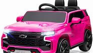 Chevrolet Tahoe Ride on Toys, 12V Powered Ride on Cars with Remote Control, 4 Wheels Suspension, Safety Belt, MP3 Player, LED Lights, Battery Powered Electric Vehicles for Boys & Girls, Pink