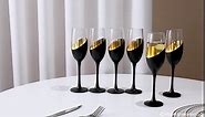 MyGift Modern Stemmed Champagne Flute Glasses Set of 6 with Matte Black and Gold Plated Design, Toasting Glass Party and Wedding Wine Glass, 8 oz