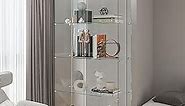 Beauty4U Glass Display Cabinet with 4 Shelves, 2 Doors Curio Cabinets for Living Room, Bedroom, Office, White Floor Standing Glass Bookshelf, Quick Installation