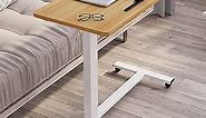 Overbed Table,Bed Desk,Hospital Bedside Table,Pneumatic Mobile Laptop Computer Standing Desk Cart with Tray(Natural 31" D x 17" W x 43" H)