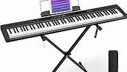 Starfavor Piano Keyboard 88 Keys, Full-size 88 Key Keyboard Piano Semi Weighted Keyboard, Bluetooth MIDI Chargeable Portable Piano with Piano Stand, Sustain Pedal, Carrying Bag, SP-88S(Black)