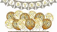 15 Pieces Cheetah Happy Birthday Decorations Leopard Print Banner Cheetah Birthday Banner Gold Leopard Balloons Leopard Print Plastic Tablecloth for Boy Girl Baby Shower Theme Supplies Decorations