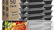 Meal Prep Containers, 50 Pack Extra-thick Food Storage Containers with Lids, Disposable & Reusable Plastic Bento Lunch Box, BPA Free, Stackable, Microwave/Dishwasher/Freezer Safe (24 oz)