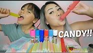 CANDY Mukbang *PUSH POP, Candy Wax Strips, Paper Money Candy, Frozen Juice Tubes | N.E Let's Eat