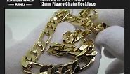 Luxury 24k Gold Plated 12mm Figaro Chain Necklace