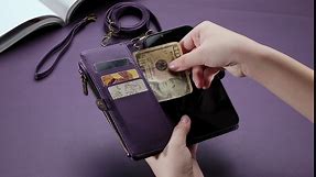 Crossbody for Samsung Galaxy S23 Ultra Case Wallet【RFID Blocking】with 10-Card Holder Zipper Bills Slot, PU Leather Magnetic Shoulder Strap for Galaxy S23 Ultra 5G Phone Case for Women,Purple