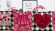 PANDICORN Valentines Pillow Covers 18X18 Set of 4 Black Buffalo Plaid Rose Heart Truck Floral for Valentines Day Decor Outdoor Valentine Decorative Throw Pillows Cushion Case Decorations for Couch