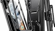 i-Blason Armorbox for Samsung Galaxy S23 Case with Built-in Screen Protector, [2 Front Frames] Full-Body Rugged Anti-Slip Bumper Case with Kickstand & Belt Clip Holster (Black)
