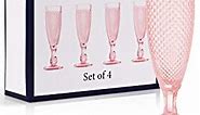 Yungala Pink Champagne Glasses set of 4 pink flutes - pink glassware for wedding, bridesmaids -Matching pink wine glasses available-dishwasher safe