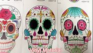 Maydahui Colorful Sugar Skull Wall Decals Halloween Wall Vinyl Stickers 6Pcs (7.4" x 11.4") Peel & Stick Removable Day of The Dead Art Decals Decor for Bedroom Mexican Hallowmas Party Decor