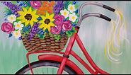 Bike with Flower Basket Acrylic Painting Tutorial LIVE Spring Floral Beginner Lesson