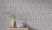 Mandala Thick Boho Damask Wallpaper Peel and Stick Moroccan Wallpaper Retro Gray Contact Paper for Cabinets Self Adhesive Patterned Wallpaper for Bathroom Vintage Wallpaper Waterproof (15.8in*78.7in)
