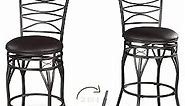 KATDANS Swivel Bar Stools Set of 2, 24/29 Inch Adjustable Seat Height Bar Stool with Back, PU Leather Kitchen Island Stools for Pub, Bistro, Restaurant, Brown Seat with Metal Base, KS903P