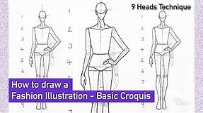 How to draw a Fashion Illustration | Step by step | Basic Croquis in front Pose | 9 Heads