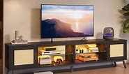 80-inch Rattan TV Stand with LED Light, Entertainment Center with Adjustable Glass Shelves and doors - Bed Bath & Beyond - 39922083