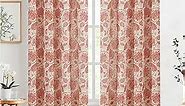 jinchan Linen Curtains for Living Room, Scroll Floral Patterned Curtains 84 Inch Length 2 Panels, Light Filtering Drapes for Bedroom, Vintage Farmhouse Style Window Treatments, Grommet Top Terra Red