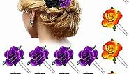 12 Pcs Rose Flower Hair Clip Flower Hair Clips for Women Girls Elegant Bridal Flower Hair Pins Rose Flower Hair Accessories Bridesmaids Head Pins for Wedding(Black, Purple, Orange, Medium)