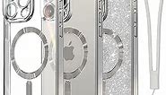 Meifigno Candy Mag Series Case Designed for iPhone 15 Pro, [Compatible with MagSafe] [Glitter Card & Wrist Strap] Full Camera Lens Protection, for iPhone 15 Pro Case Women Girls, Titanium Silver