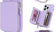 Hamany Crossbody Phone Case for iPhone 13 Pro Max Case with Strap for Women iPhone 13 Pro Max Wallet Case with Card Holder Flip Folio Leather Zipper Cover with Credit Holder-Purple
