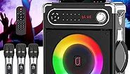 Karaoke Machine with 3 Wireless UHF Microphones for Adults, Portable Bluetooth Speaker, Party Speaker with Disco Lights for Outdoor, PA System Karaoke Speaker Support TWS, vocaleffectsprocessors