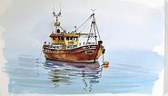 Pen and Wash Watercolor demonstration :Old Fishing boat
