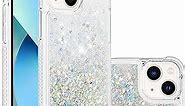 Case for iPhone 15 Plus 6.7", Bling Glitter Liquid Clear Case Floating Quicksand Shockproof Protective Sparkle Silicone Soft TPU Case for iPhone 15 Plus 6.7 inch. YBL Love Silver
