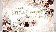 Avezano Pumpkin Baby Shower Backdrop Fabric Boho Floral Fall Pumpkin Baby Shower Party Decorations Banner Autumn Little Pumpkin is on The Way Background Photoshoot Booth Studio Props(7x5ft)