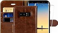 MONASAY Galaxy Note 8 Wallet Case, 6.3 inch, [Screen Protector Included][RFID Blocking] Flip Folio Leather Cell Phone Cover with Credit Card Holder for Samsung Galaxy Note 8 Brown