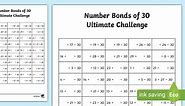 Number Bonds of 30 Worksheet