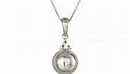 Sterling Silver Button Freshwater Cultured Pearl and Triangle Diamond Accent Pendant Necklace