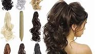 Felendy Ponytail Extension Claw 18" 20" Curly Wavy Straight Clip in Hairpiece One Piece A Jaw Long Pony Tails for Women Dark Brown