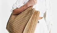 South Beach straw woven shoulder beach tote bag in beige | ASOS