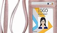 Teskyer Badge Holder with Lanyard, Leather ID Name Badge Card Holder with Lanyard for ID Badges, Vertical Rose Gold