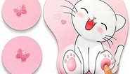 Cute Pink Ergonomic Mouse pad with Wrist Support, Mousepad Gel Wrist Rest,Anime Kawaii 3D Mouse Pads, Non-Slip Wrist Pads, Pain Relief, and Easy Typing, Gaming, Notebook Computer(Pink-cat)