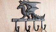 CatchDragon Cast Iron Coat Racks Wall Mounted-3/4 Hooks, Dragon Decorative Wall Hooks for Hanging Coats Towels Hats Keys (Dragon-3)