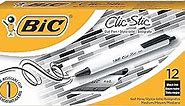 BIC Clic Stic Black Retractable Ballpoint Pens, Medium Point (1.0mm), 12-Count Pack, Round Barrel Design for Comfortable Writing