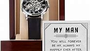 Men's Openwork Watch With Message Card You Will Forever Be My Always Birthday Gift for Dad Men Son Mahogany style Watch