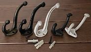 WEBI Rustic Coat Hooks:5 Cast Iron Hooks for Hanging,Heavy Duty Antique Vintage Wall Hooks for Towel,Robe,Farmhouse,Mudroom,Closet,Rustic White