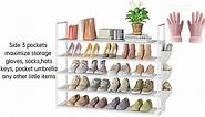 OYREL 5 Tier Shoe Organizer, 33.3in Wide x 11.2in Deep x 35.6in Tall, Black Metal and Plastic Shoe Rack with Side Bag, Holds 20-25 Pairs of Shoes