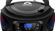 KLIM Boombox Portable Audio System - New Version 2024 - FM Radio CD Player Bluetooth MP3 USB AUX - Includes Rechargeable Batteries - Wired & Wireless Modes - Compact and Sturdy - Black